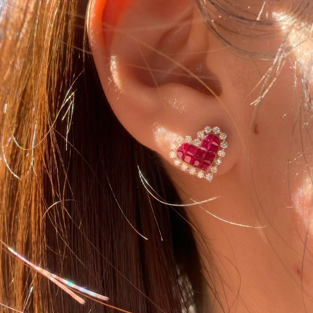 14k Gold 1.76 Ctw Natural Ruby & Diamond Earrings - 4
