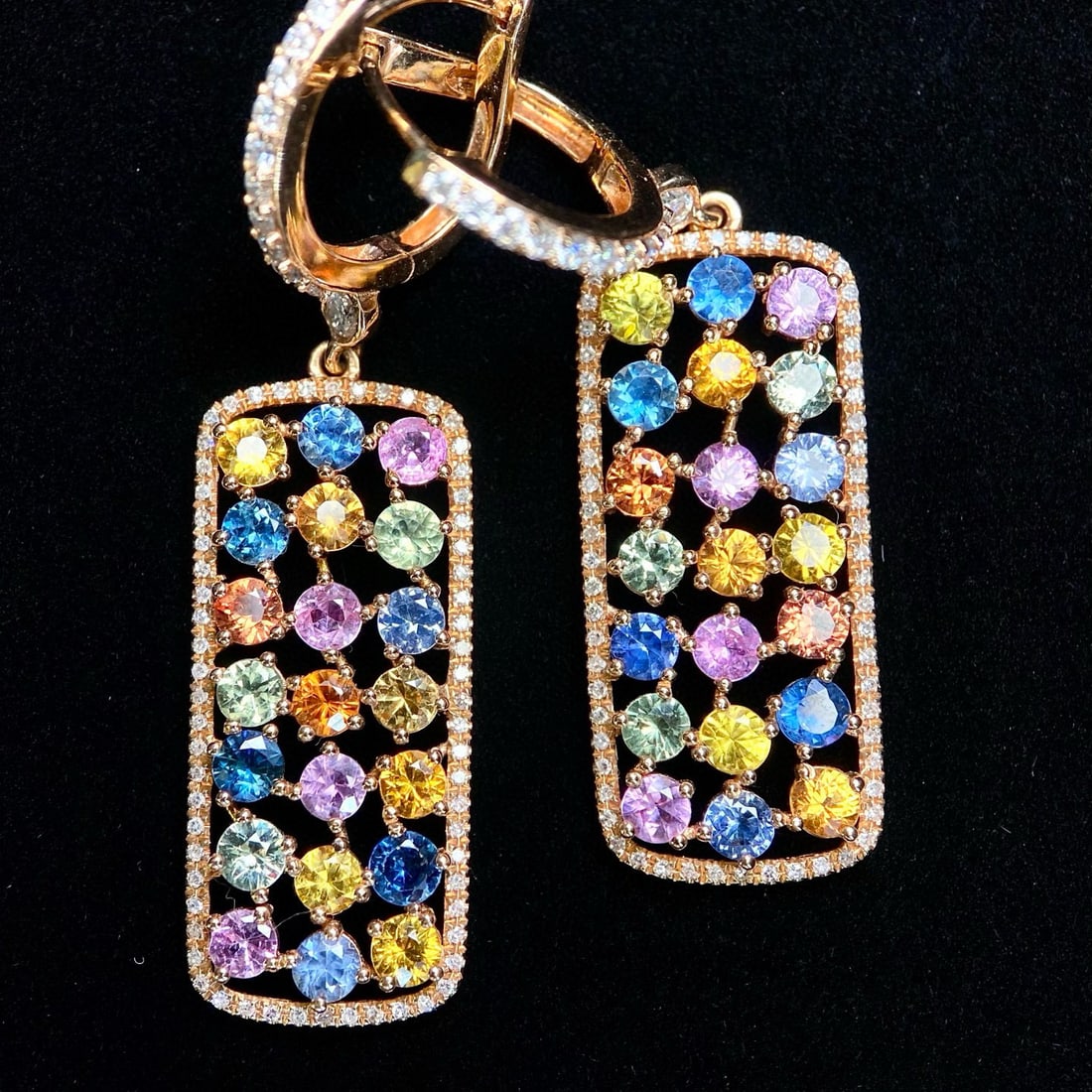 14k Gold 4.6 Ct Natural Sapphire & Diamond Earrings - 2