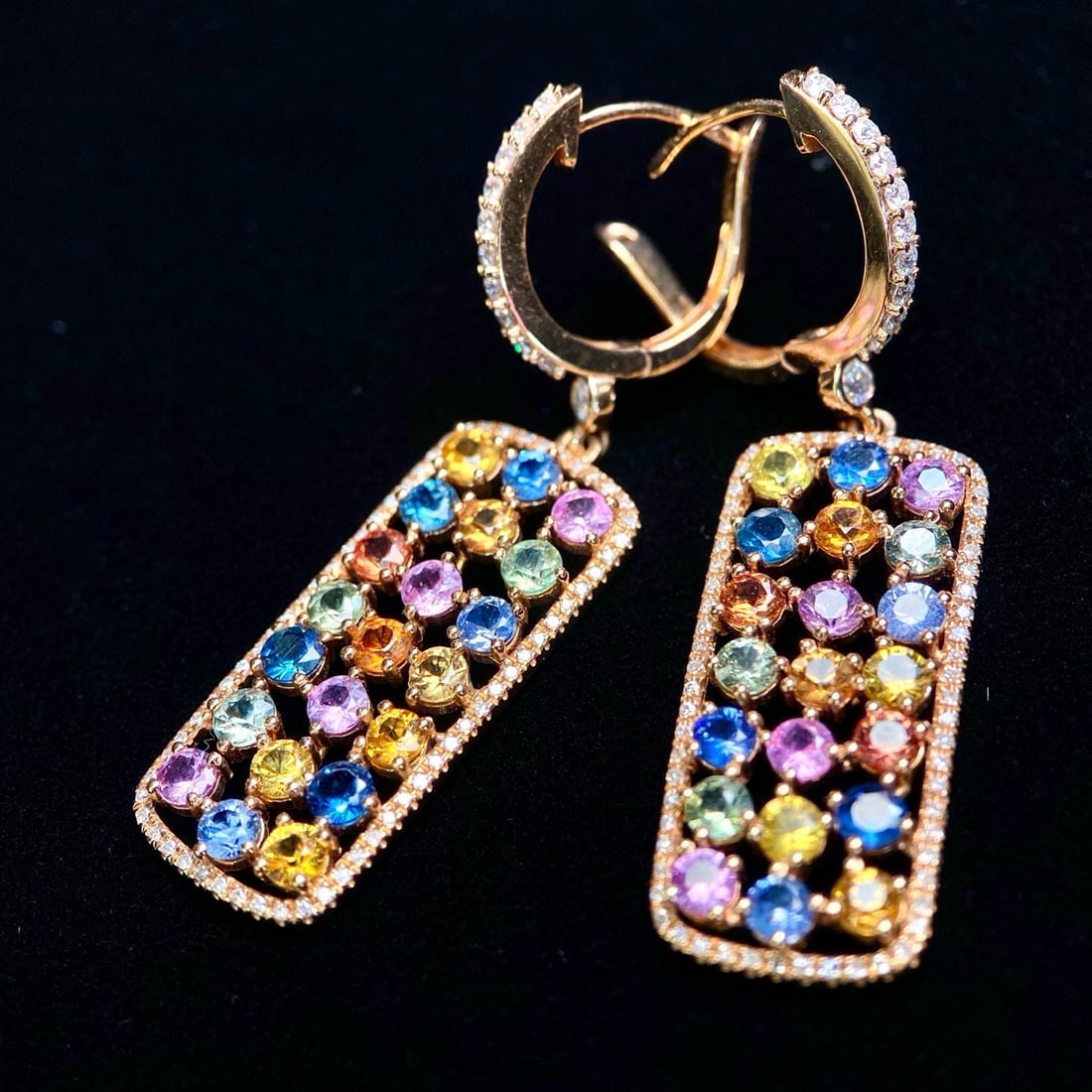 14k Gold 4.6 Ct Natural Sapphire & Diamond Earrings - 3