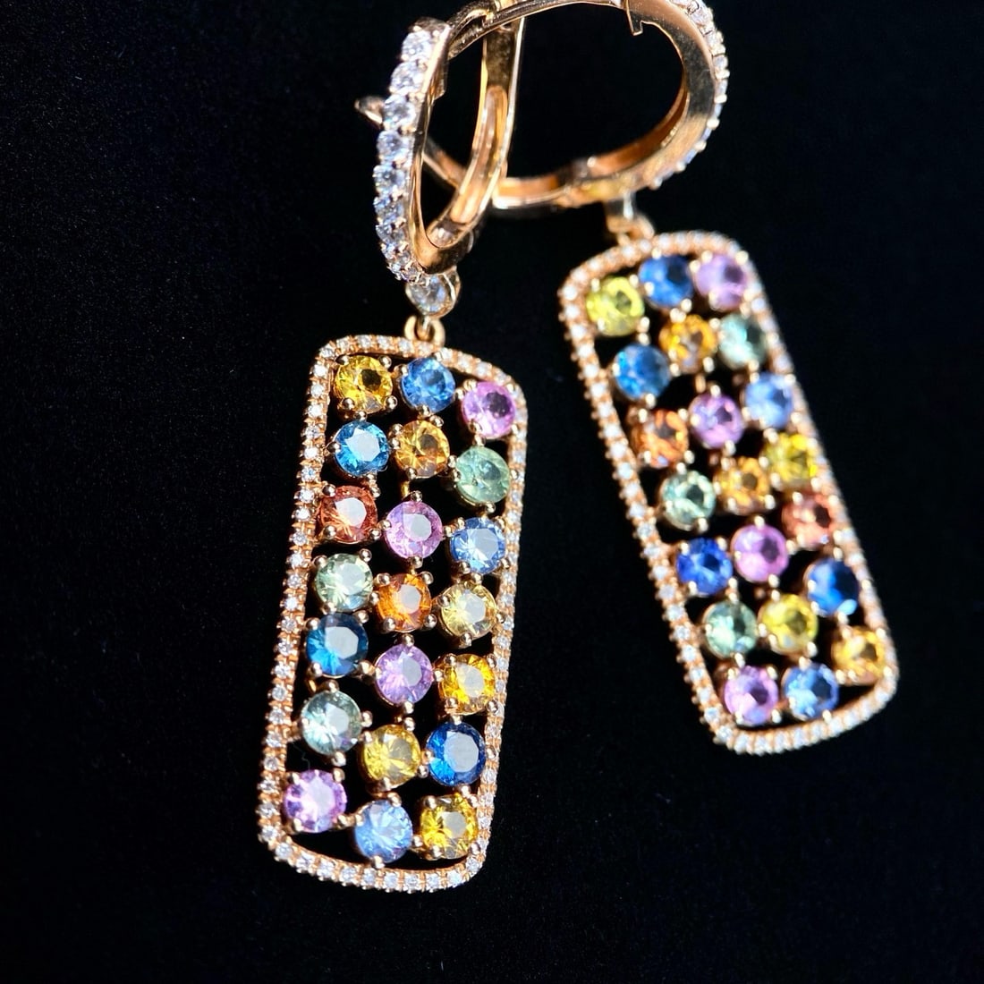 14k Gold 4.6 Ct Natural Sapphire & Diamond Earrings - 4