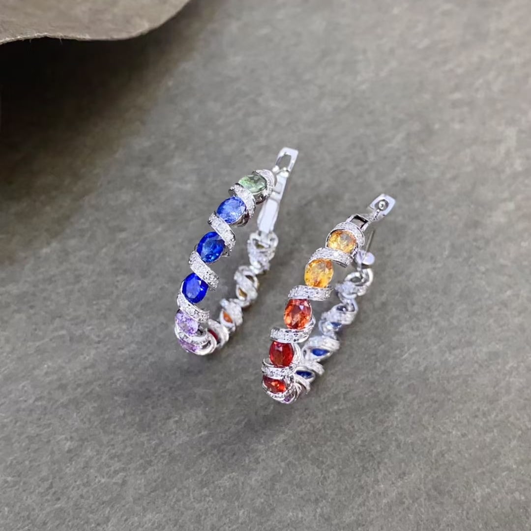 14k Gold 5.50 Ctw Natural Sapphire & Diamond Earrings: Ref:231037104 // gold content:14k gold // main gemstone:sapphire // shape:oval // carat weight:4. 60ct // color:color // treatment:natural // // adjacent gemstone 2 : diamond // shape:round // carat