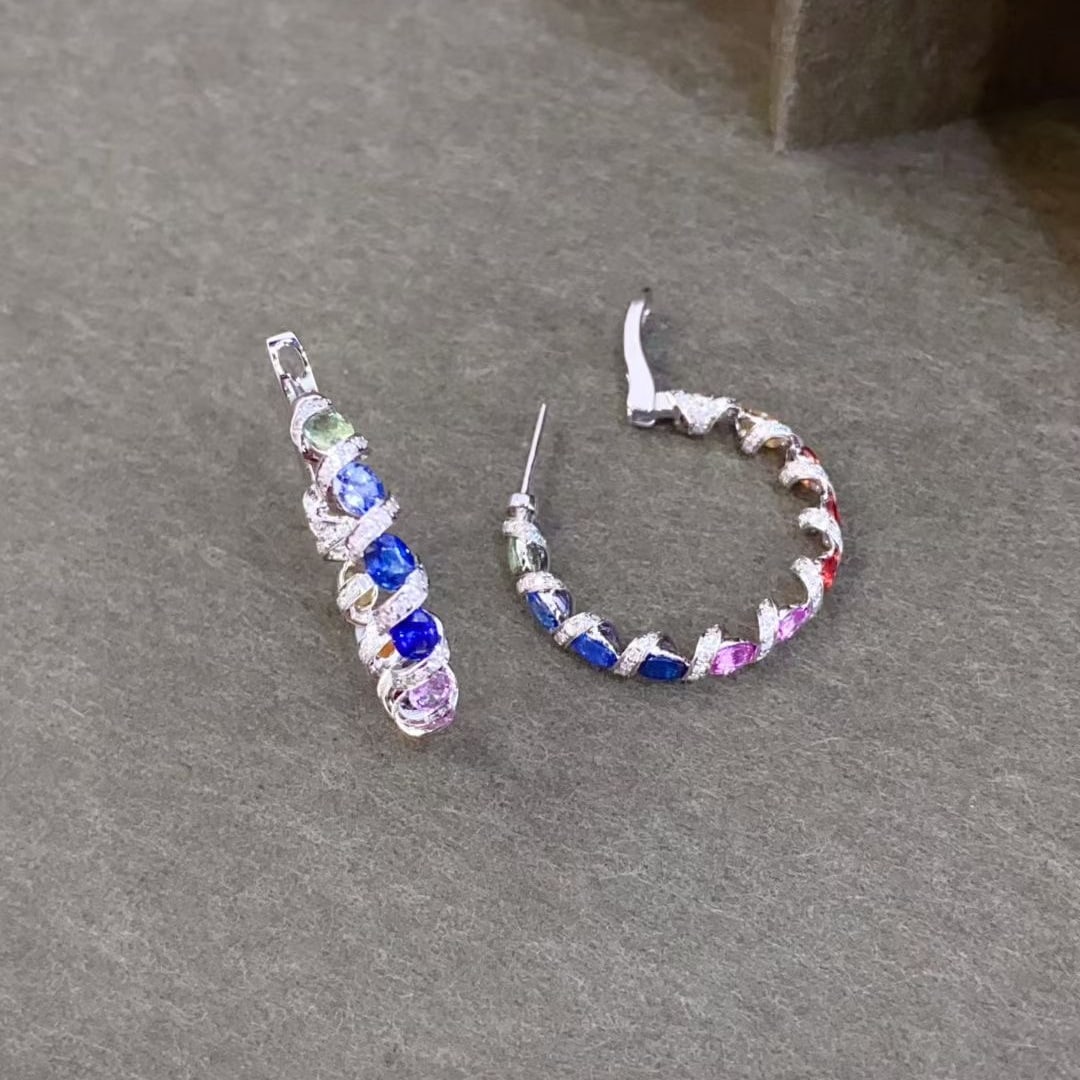 14k Gold 5.50 Ctw Natural Sapphire & Diamond Earrings - 2