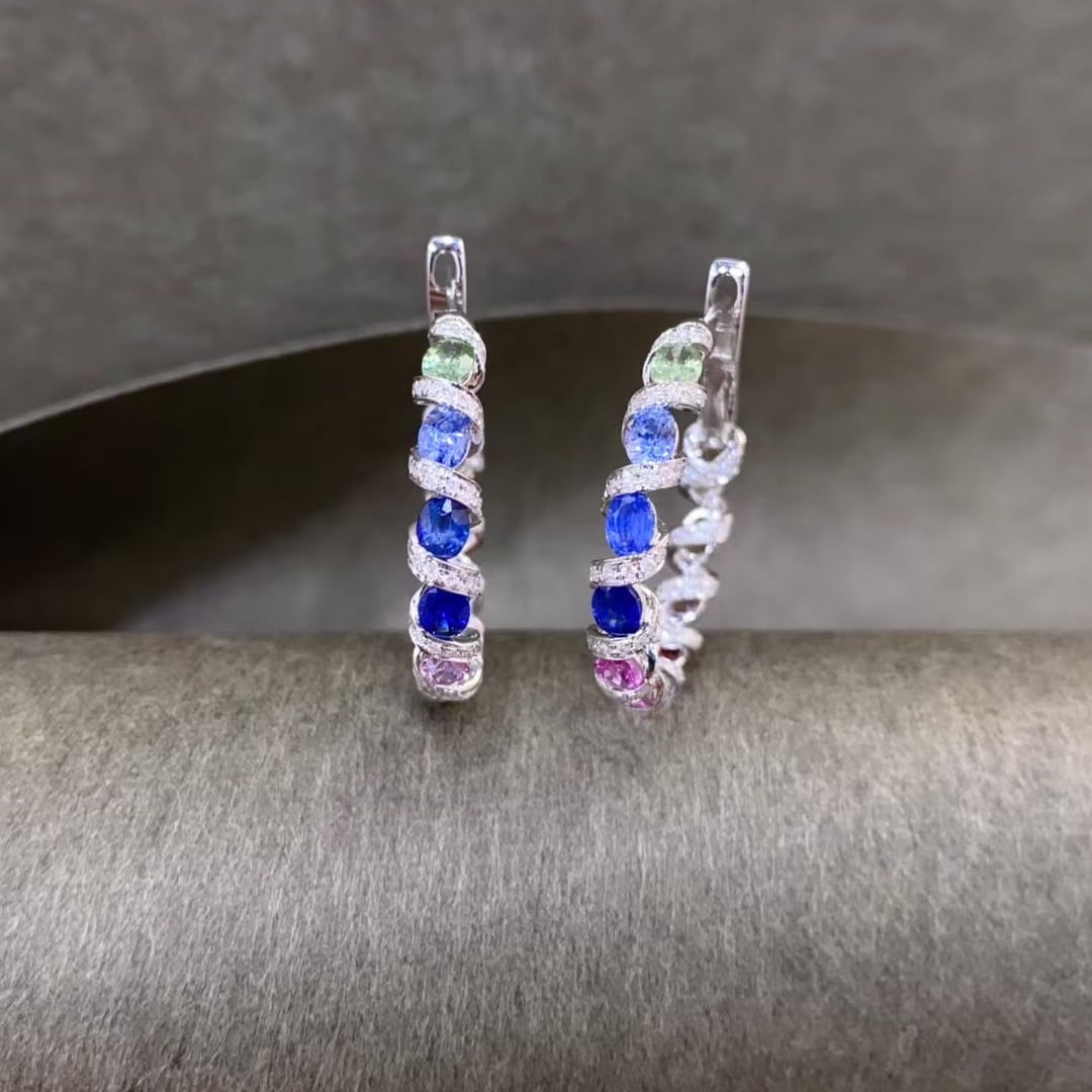 14k Gold 5.50 Ctw Natural Sapphire & Diamond Earrings - 4