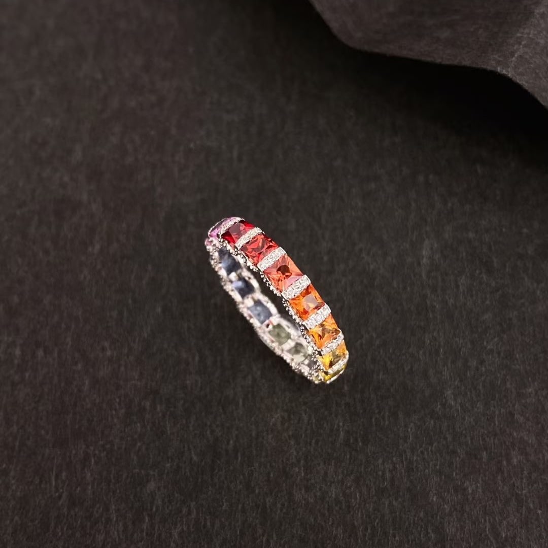14k Gold 2.96 Ctw Natural Sapphire & Diamond Ring: Ref:231037106 // gold content:14k gold // ring size:7. 25us // // main gemstone:sapphire // shape:princess // carat weight:2. 8ct // color:color // treatment:natural // // adjacent gemstone 2 :
