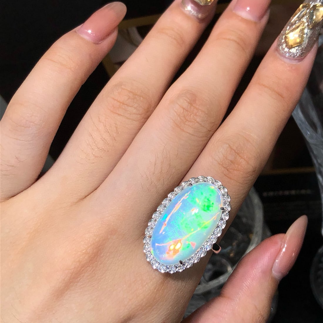 14k Gold 9.66 Ctw Natural Opal & Diamond Ring - 3