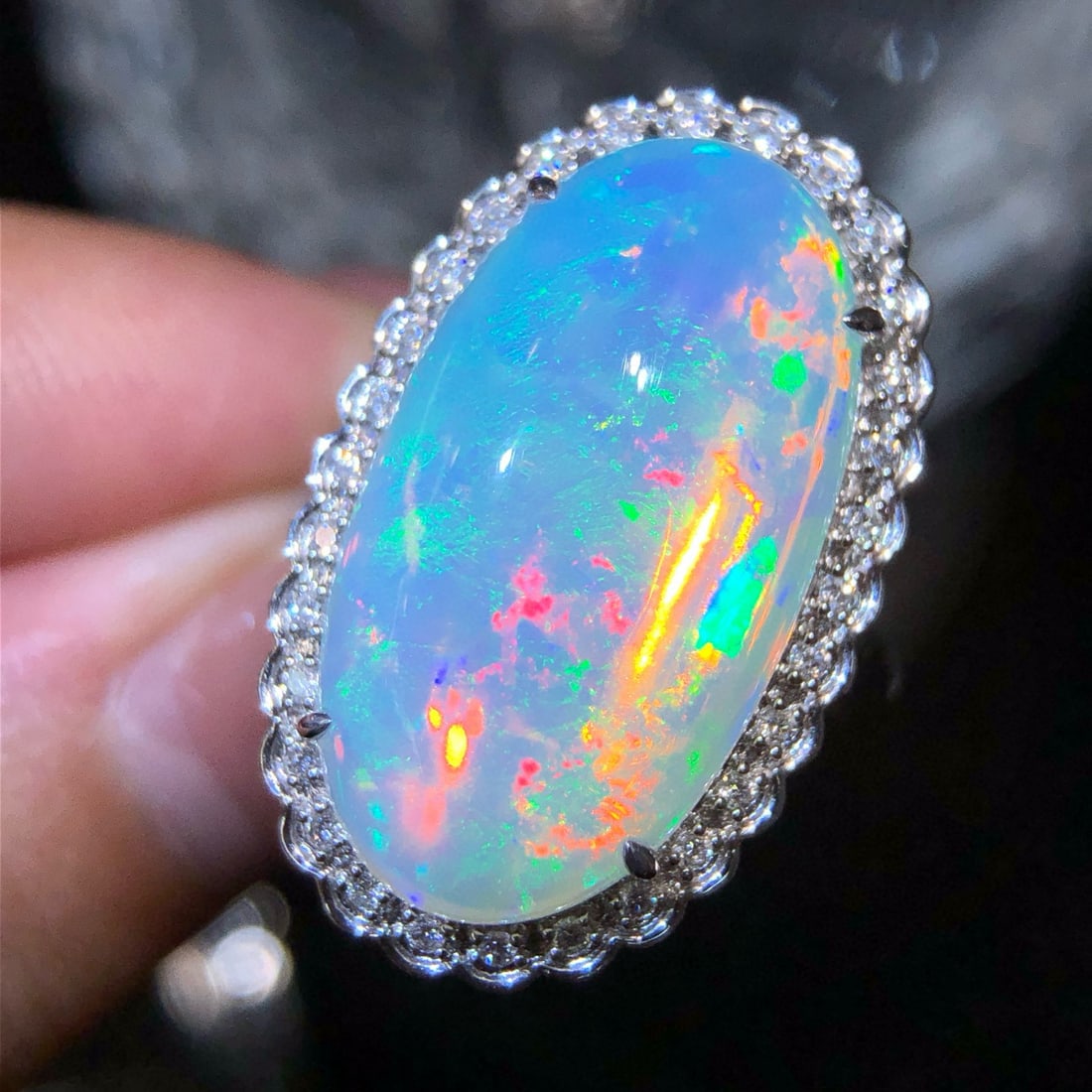 14k Gold 9.66 Ctw Natural Opal & Diamond Ring - 4