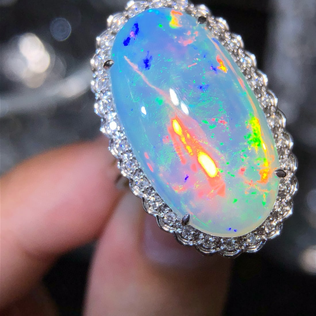 14k Gold 9.66 Ctw Natural Opal & Diamond Ring - 5