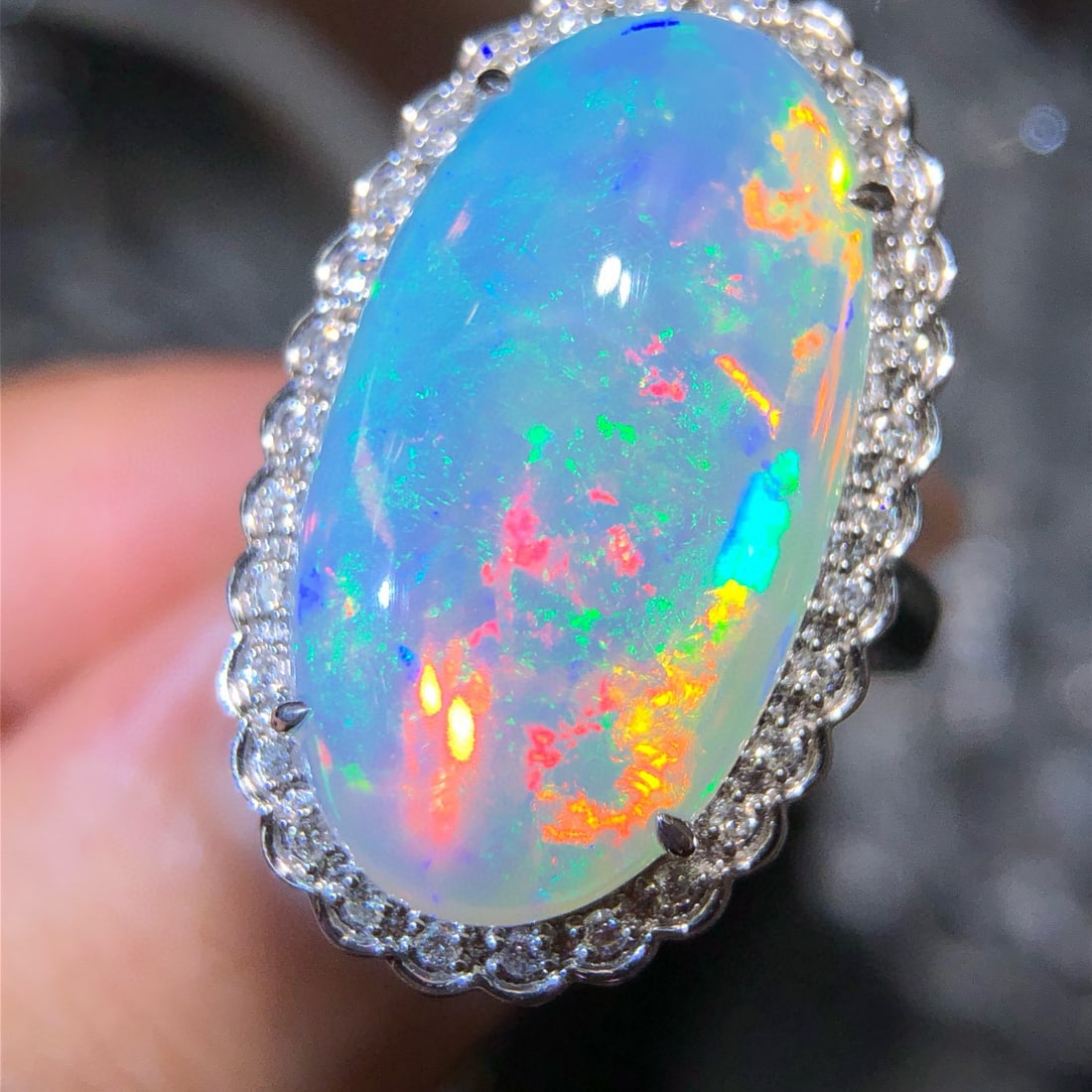 14k Gold 9.66 Ctw Natural Opal & Diamond Ring - 6