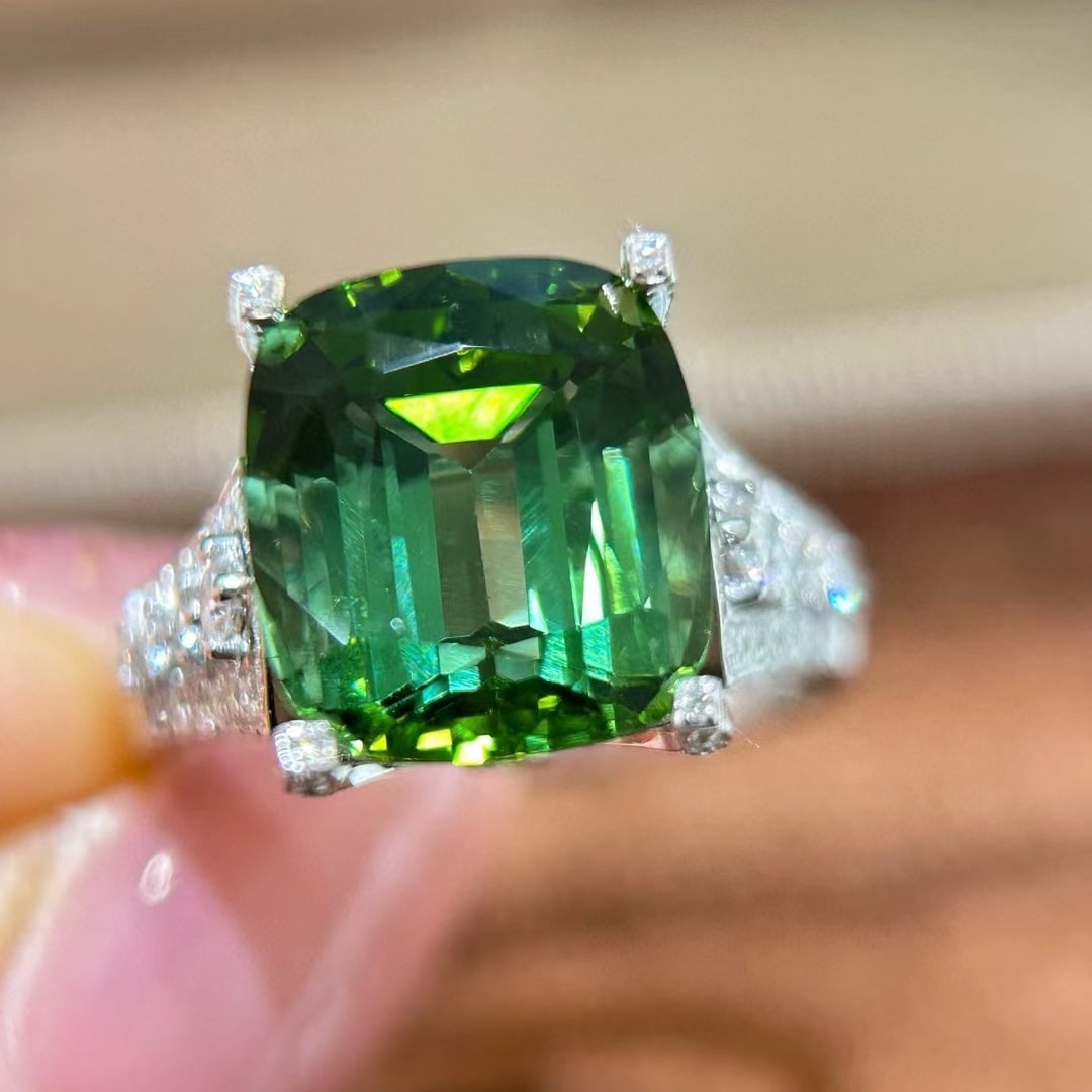 14k Gold 7.94 Ctw Natural Tourmaline & Diamond Ring - 2