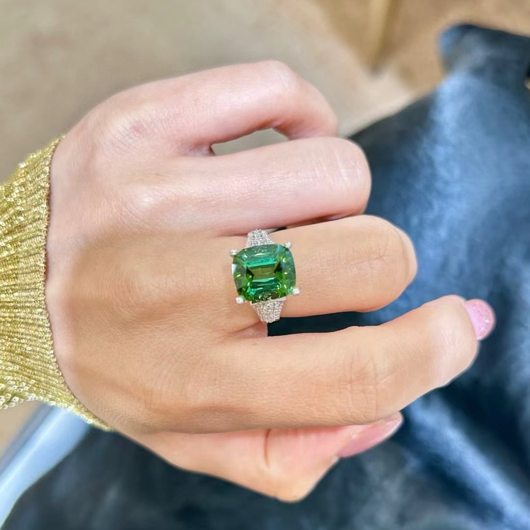 14k Gold 7.94 Ctw Natural Tourmaline & Diamond Ring - 6