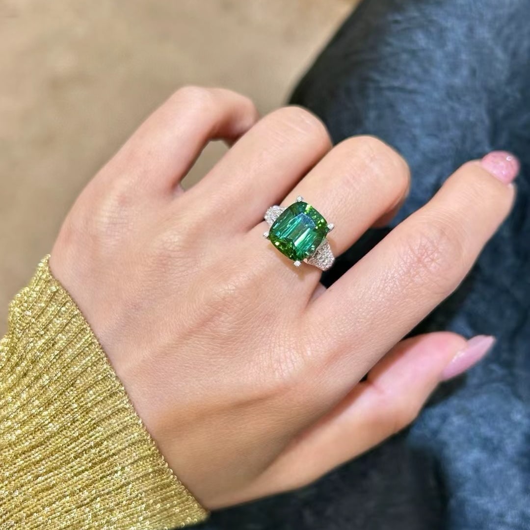14k Gold 7.94 Ctw Natural Tourmaline & Diamond Ring - 7