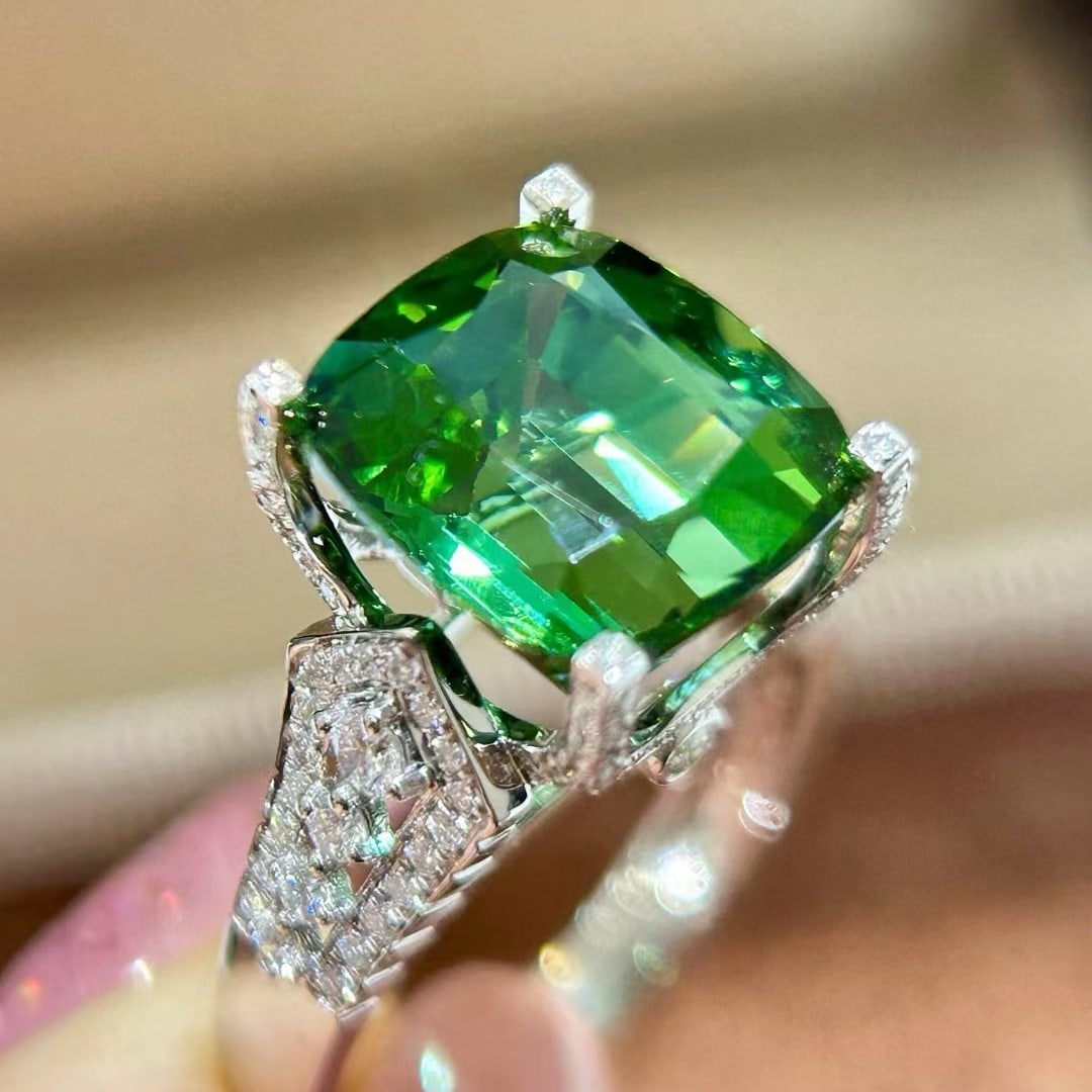 14k Gold 7.94 Ctw Natural Tourmaline & Diamond Ring - 9