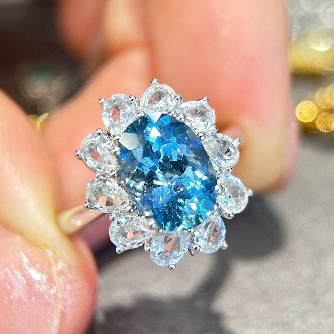 14k Gold 3.73 Ctw Natural Aquamarine & Sapphire Ring/pendant( Without Chain ): Ref:231037115 // gold content:14k gold // ring size:7. 25us // // main gemstone:aquamarine // shape:oval // carat weight:2. 14ct // color:santa maria color // treatment:natural // // adjacent gemstone