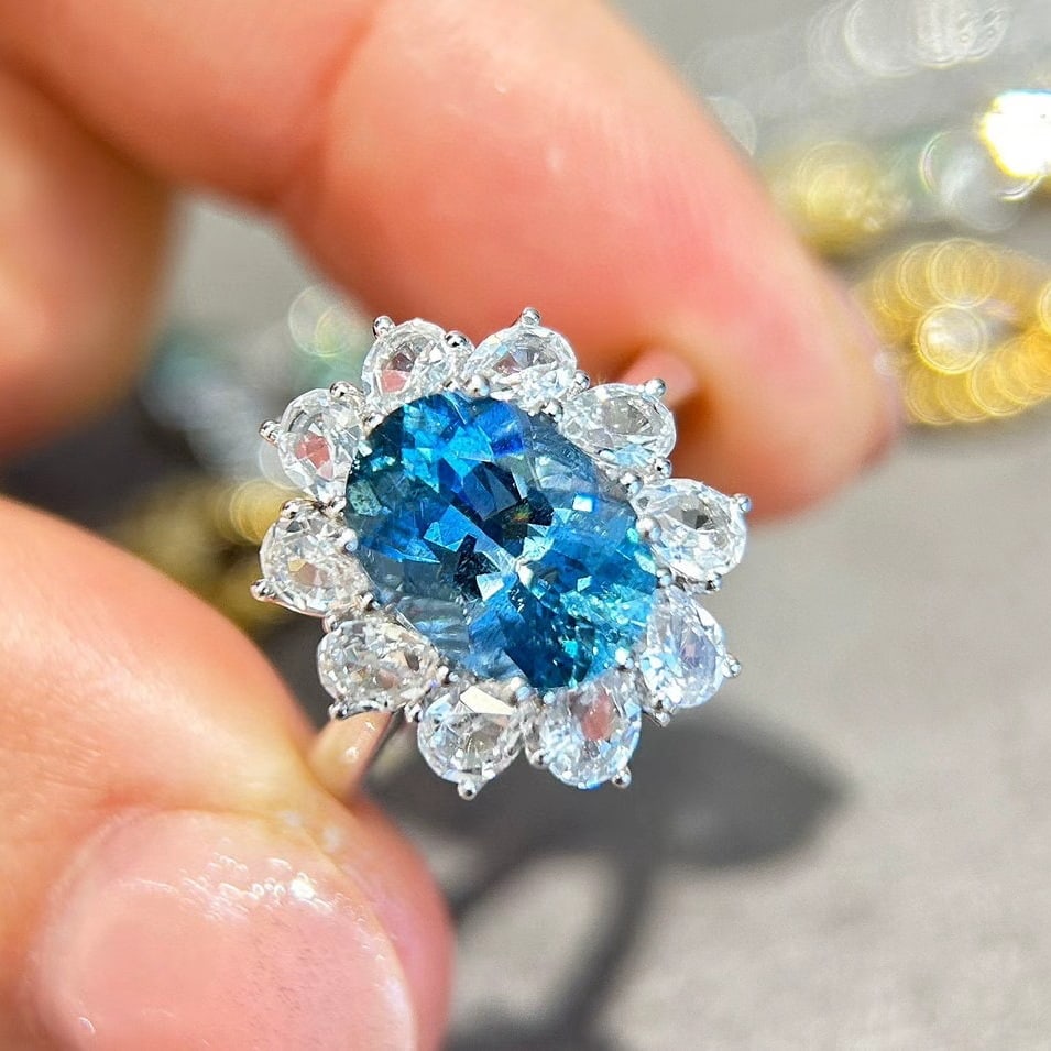14k Gold 3.73 Ctw Natural Aquamarine & Sapphire Ring/pendant( Without Chain ) - 2