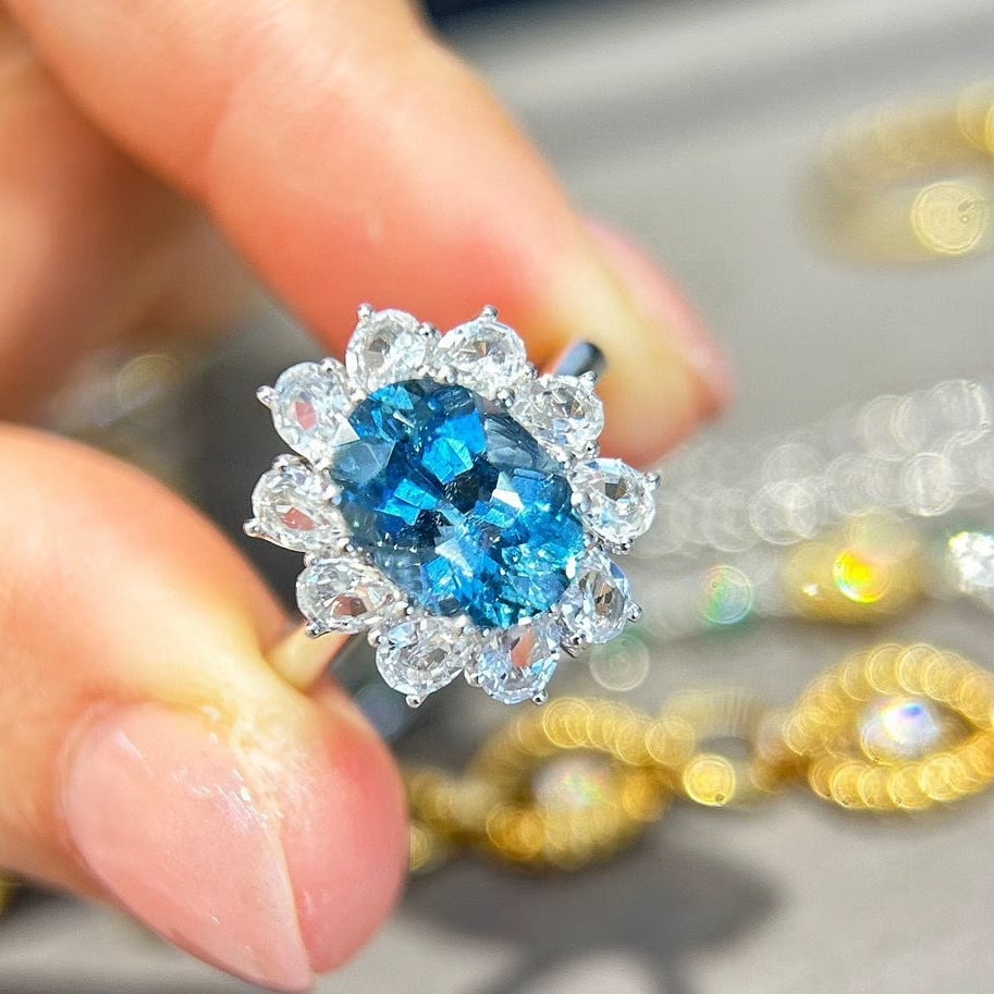 14k Gold 3.73 Ctw Natural Aquamarine & Sapphire Ring/pendant( Without Chain ) - 3