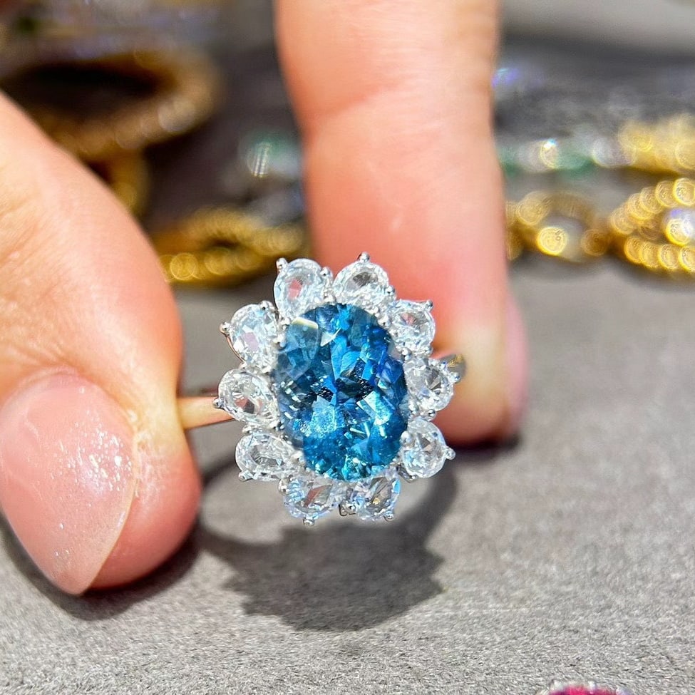 14k Gold 3.73 Ctw Natural Aquamarine & Sapphire Ring/pendant( Without Chain ) - 4