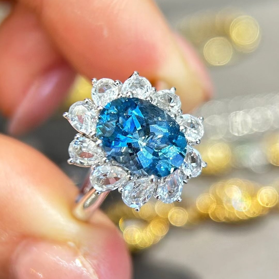 14k Gold 3.73 Ctw Natural Aquamarine & Sapphire Ring/pendant( Without Chain ) - 5