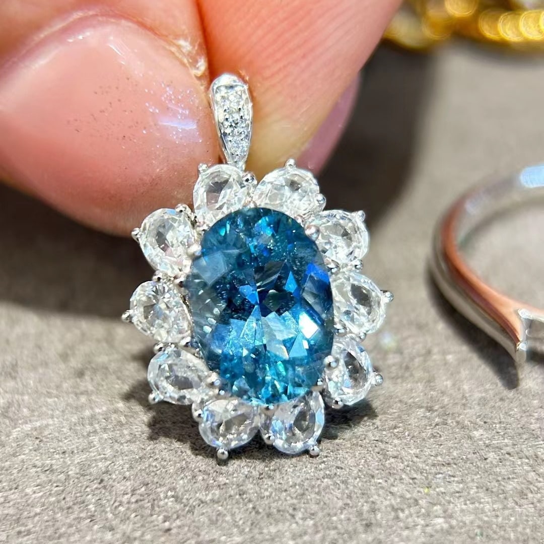 14k Gold 3.73 Ctw Natural Aquamarine & Sapphire Ring/pendant( Without Chain ) - 6