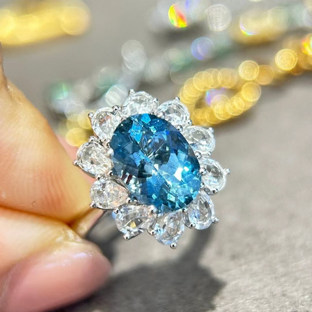 14k Gold 3.73 Ctw Natural Aquamarine & Sapphire Ring/pendant( Without Chain ) - 7
