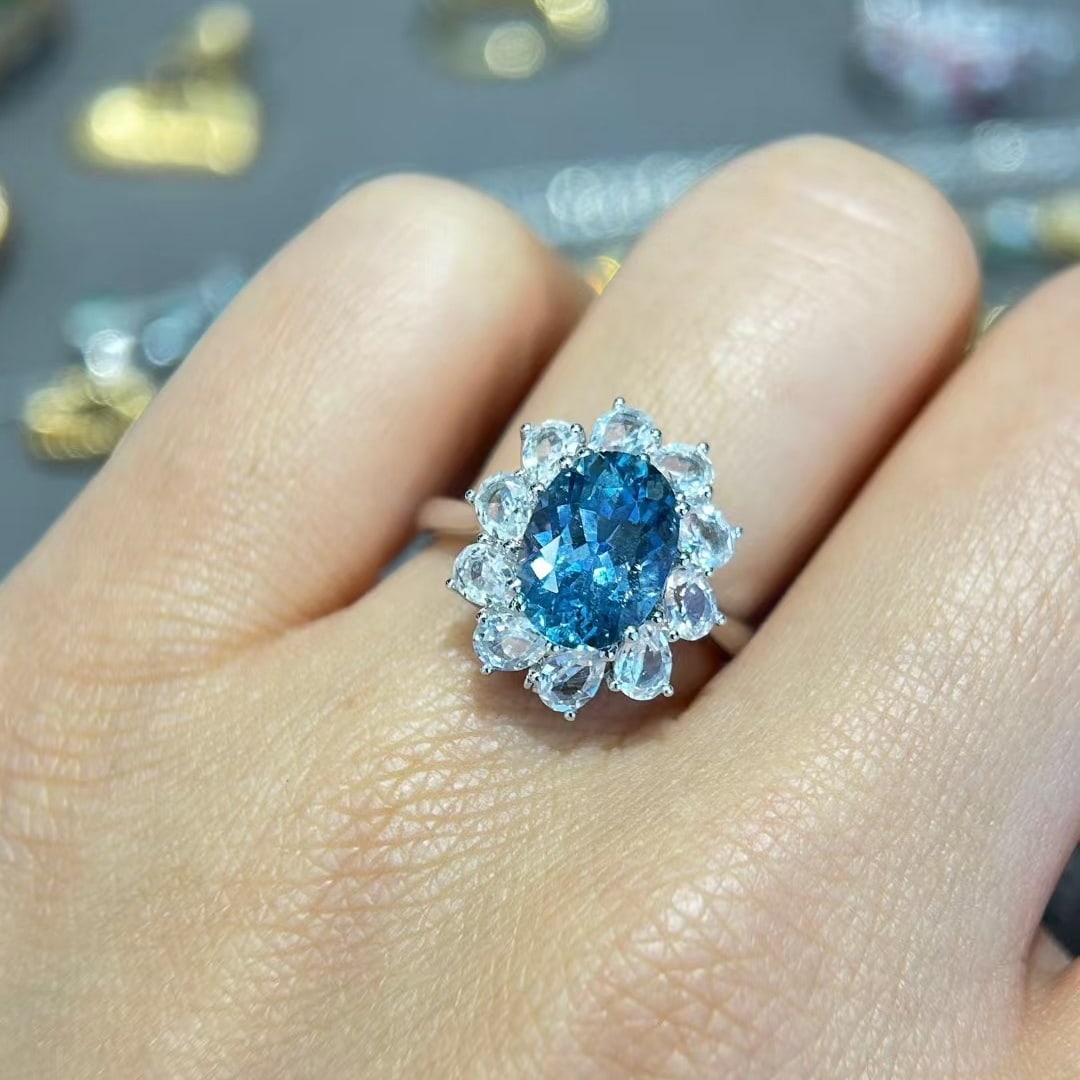 14k Gold 3.73 Ctw Natural Aquamarine & Sapphire Ring/pendant( Without Chain ) - 8