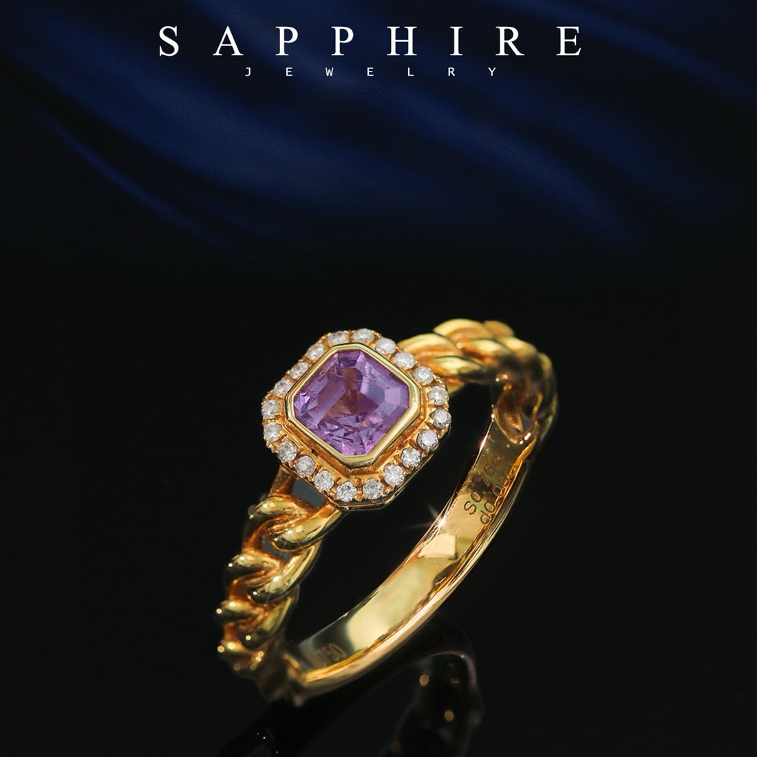 14k Gold 0.84 Ctw Natural Sapphire & Diamond Ring: Ref:231037130 // gold content:14k gold // ring size:7. 25us // // main gemstone:sapphire // shape:octagonal // carat weight:0. 76ct // color:purple // treatment:natural // // adjacent gemstone 2 :