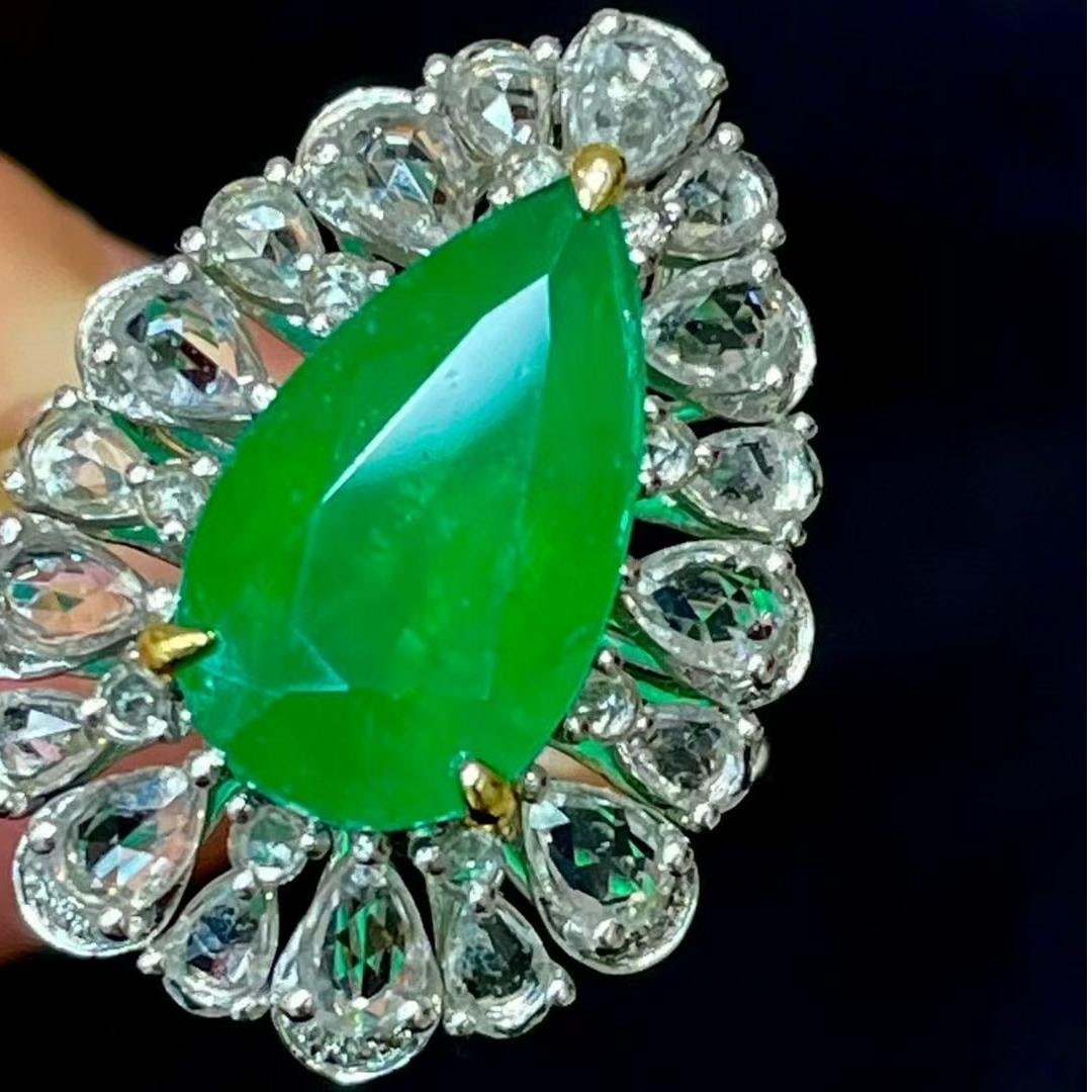 14k Gold 3.5 Ct Vivid Green Natural Emerald & Sapphire & Diamond Ring/pendant( Without Chain ) - 5