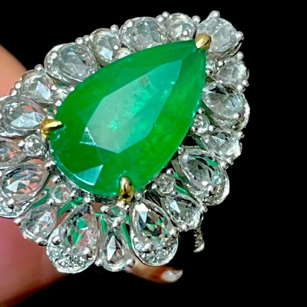 14k Gold 3.5 Ct Vivid Green Natural Emerald & Sapphire & Diamond Ring/pendant( Without Chain ) - 6
