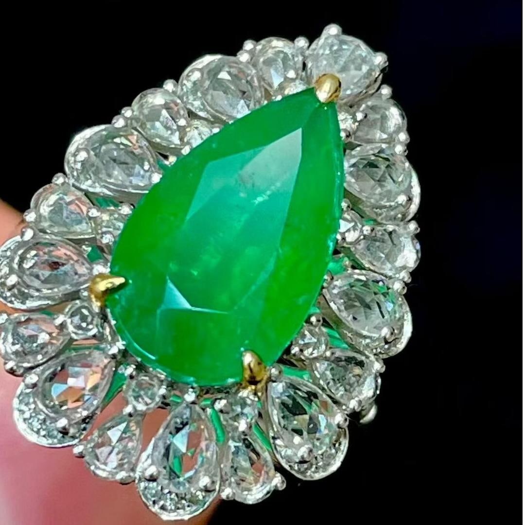 14k Gold 3.5 Ct Vivid Green Natural Emerald & Sapphire & Diamond Ring/pendant( Without Chain ) - 7