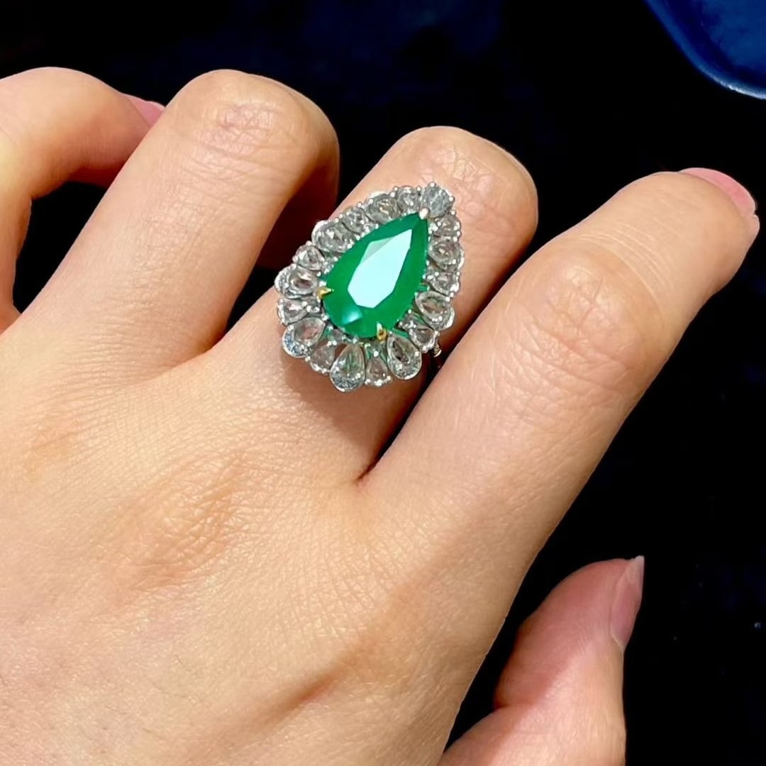 14k Gold 3.5 Ct Vivid Green Natural Emerald & Sapphire & Diamond Ring/pendant( Without Chain ) - 8