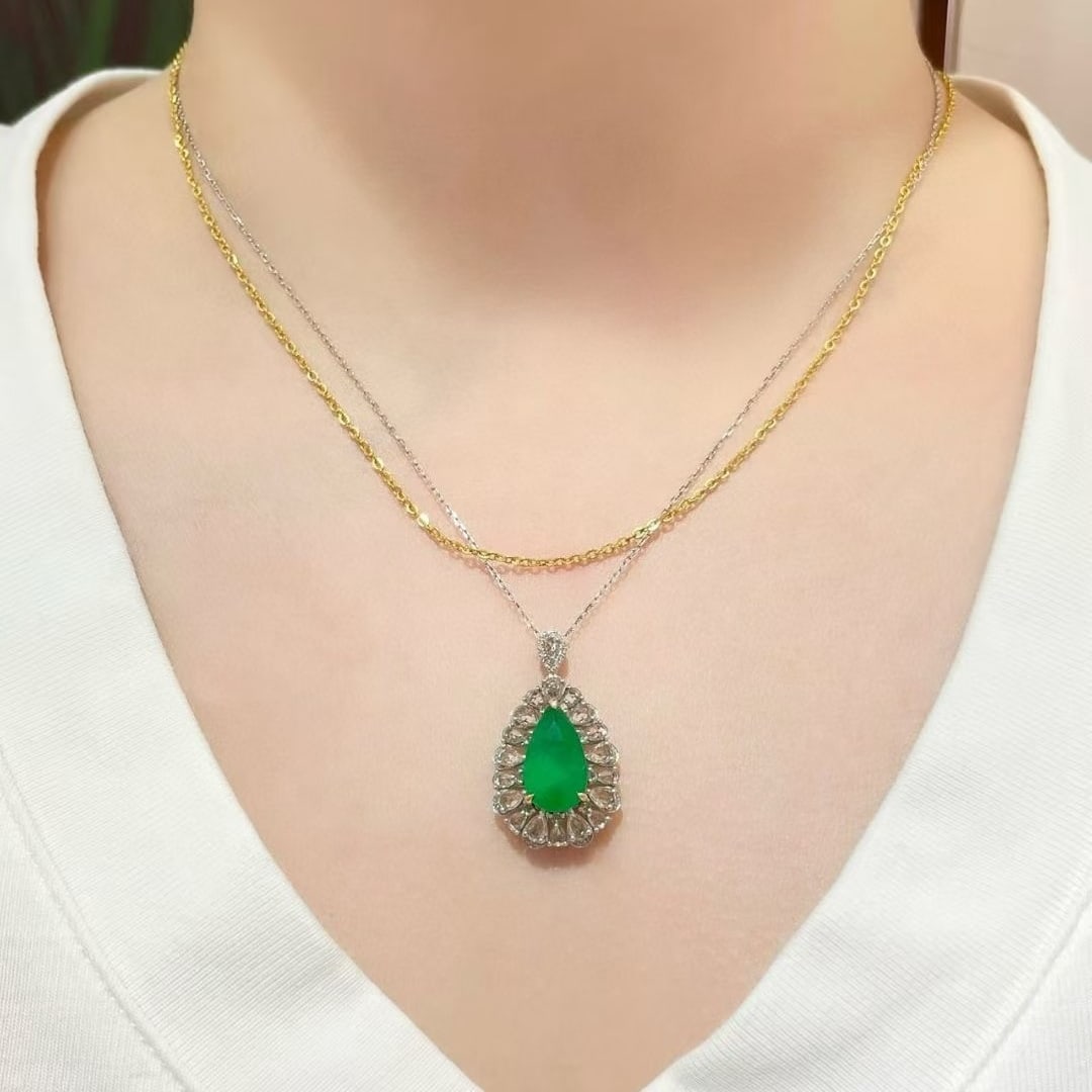 14k Gold 3.5 Ct Vivid Green Natural Emerald & Sapphire & Diamond Ring/pendant( Without Chain ) - 9