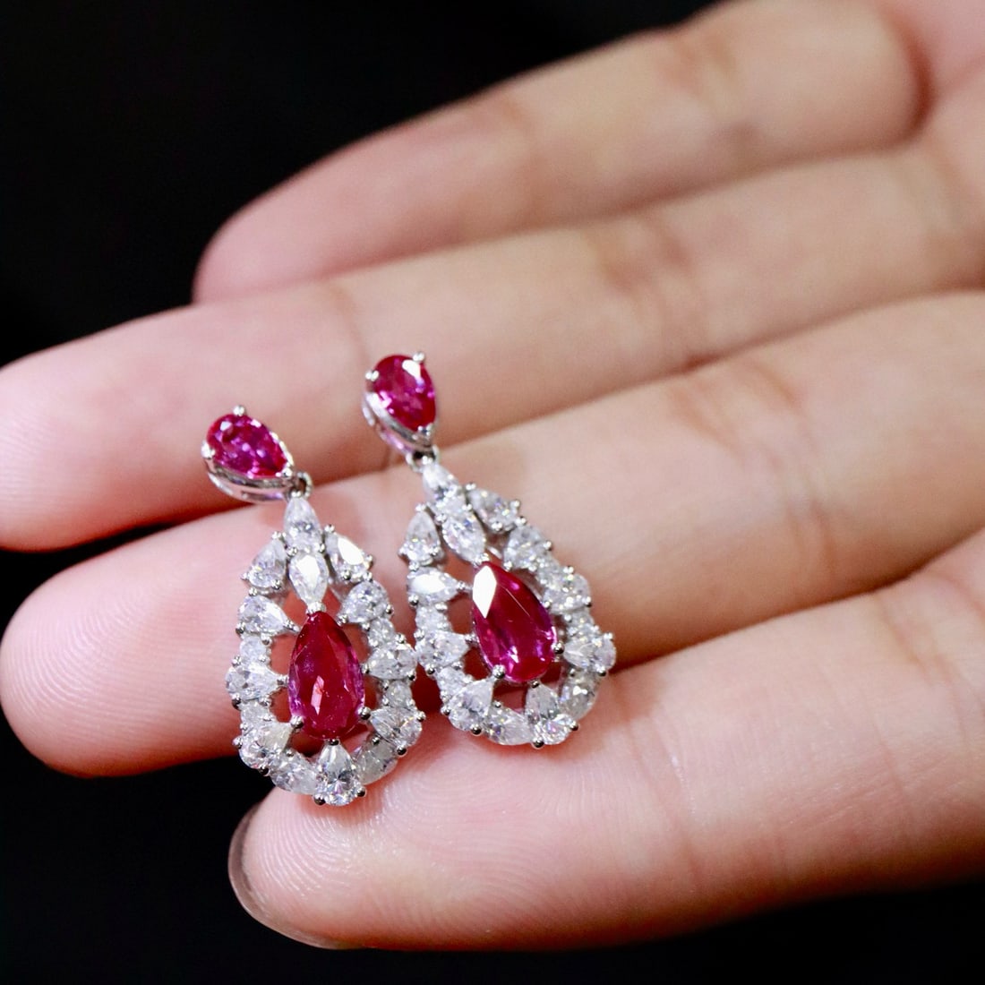 14k Gold 2.02 Ctw Natural Ruby & Diamond Earrings - 4