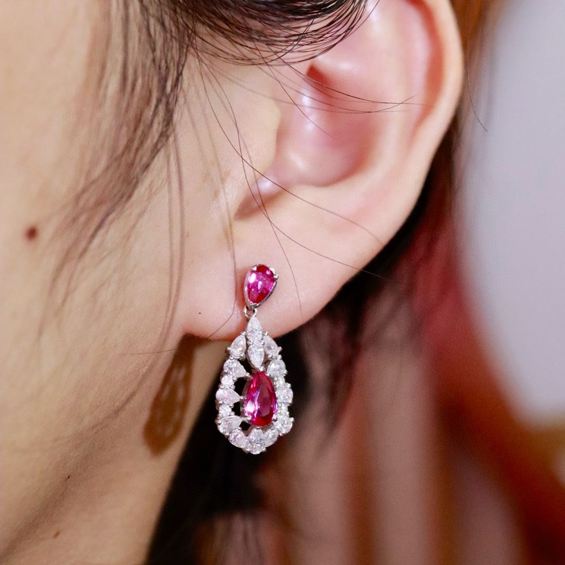 14k Gold 2.02 Ctw Natural Ruby & Diamond Earrings - 5
