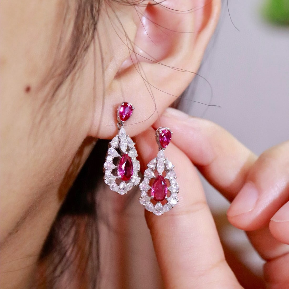 14k Gold 2.02 Ctw Natural Ruby & Diamond Earrings - 6