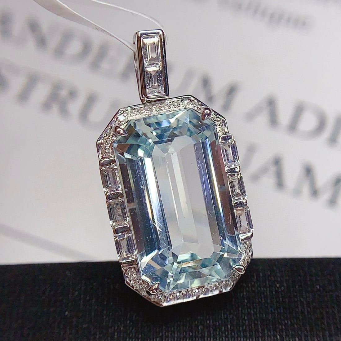 14k Gold 8.5 Ct Natural Aquamarine & Diamond Pendant( Without Chain ) - 2