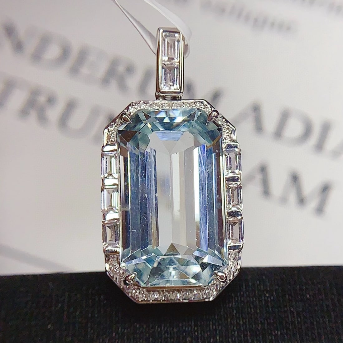 14k Gold 8.5 Ct Natural Aquamarine & Diamond Pendant( Without Chain ) - 3