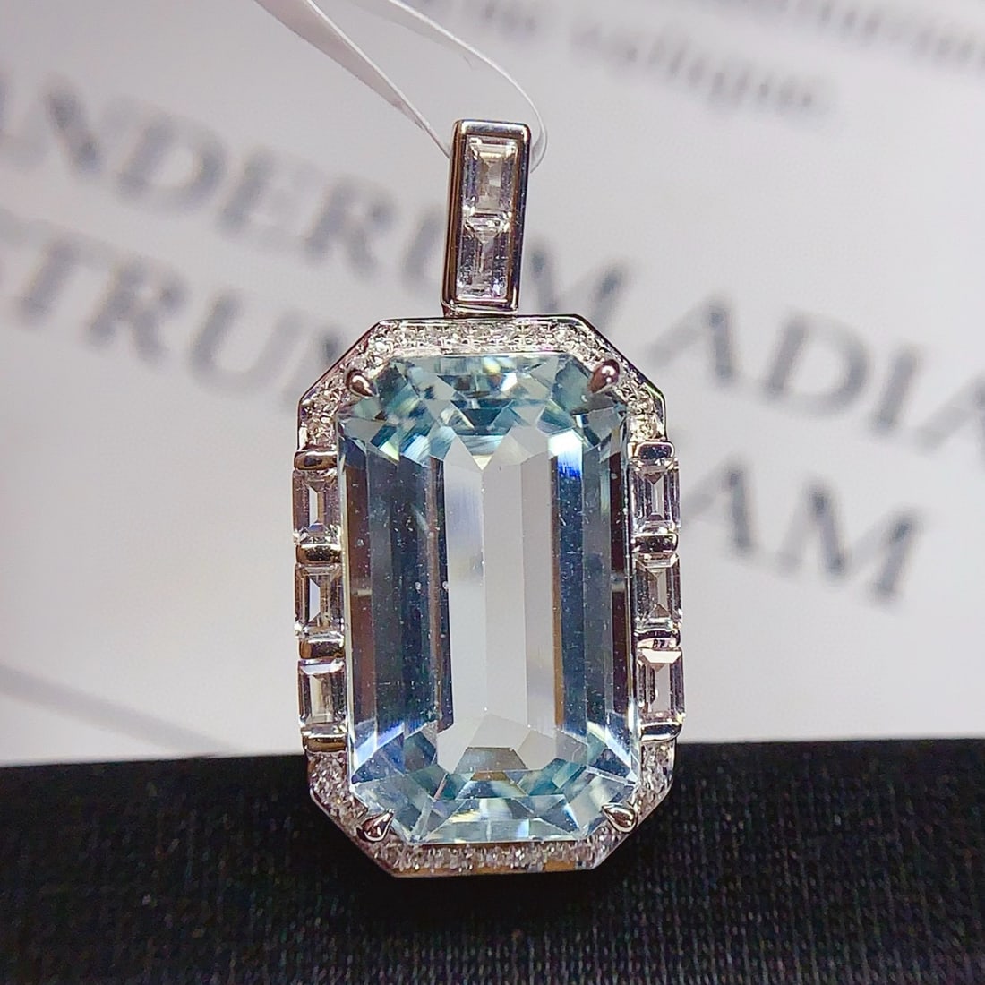 14k Gold 8.5 Ct Natural Aquamarine & Diamond Pendant( Without Chain ) - 6