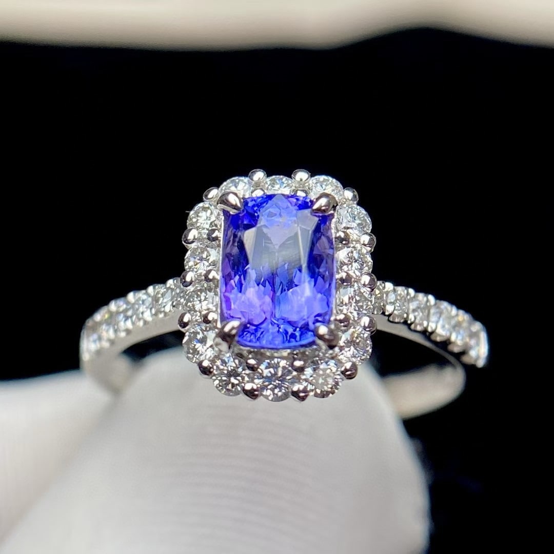 14k Gold 1 Ct Natural Tanzanite & Diamond Ring - 2