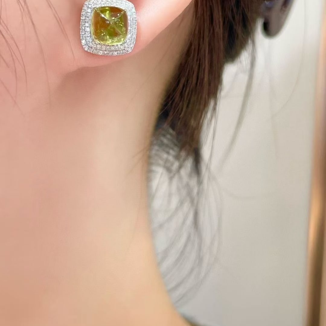 14k Gold 2.02 Ct Natural Tourmaline & Diamond Earrings - 3
