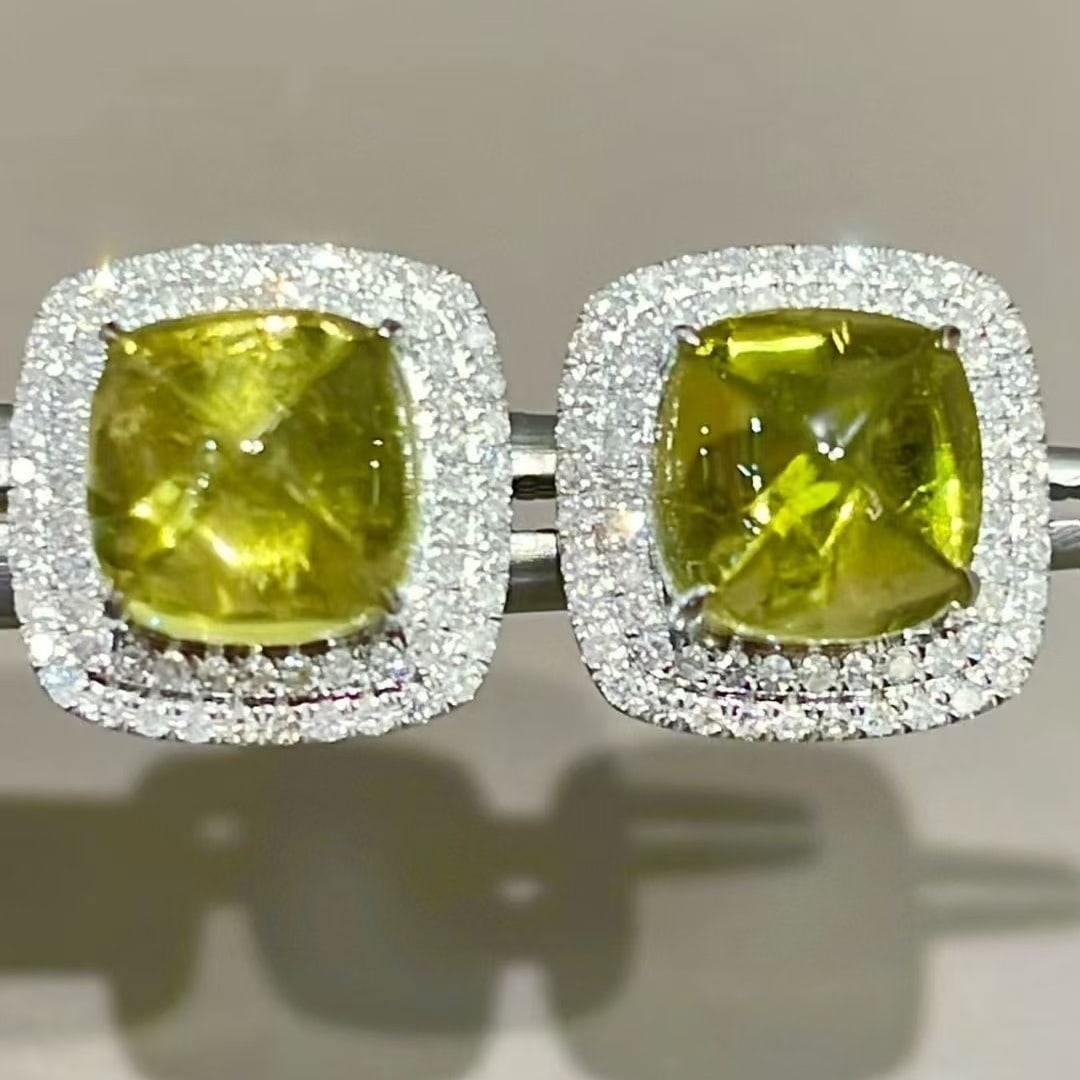 14k Gold 2.02 Ct Natural Tourmaline & Diamond Earrings - 4