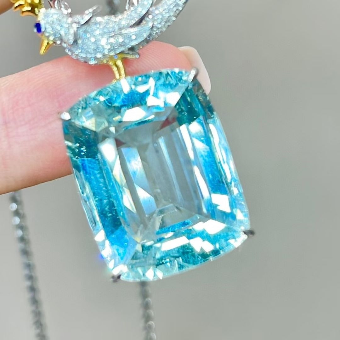 14k Gold 19 Ct Natural Aquamarine & Diamond Pendant( Without Chain ) - 3
