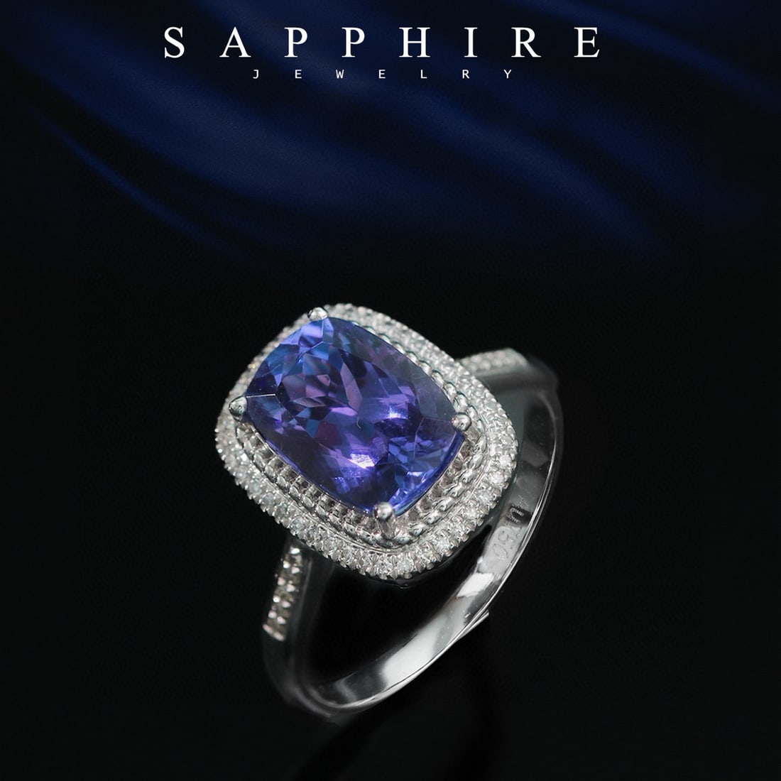 14k Gold 2.67 Ctw Natural Tanzanite & Diamond Ring: Ref:231037159 // gold content:14k gold // ring size:7. 25us // // main gemstone:tanzanite // shape:cushion // carat weight:2. 55ct // color:blue // treatment:natural // // adjacent gemstone 2 :