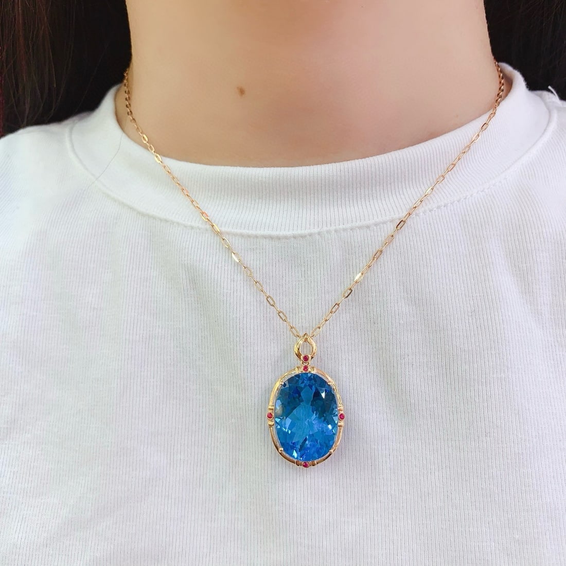 14k Gold 19.1 Ct Natural Topaz & Ruby Pendant( Without Chain ) - 2