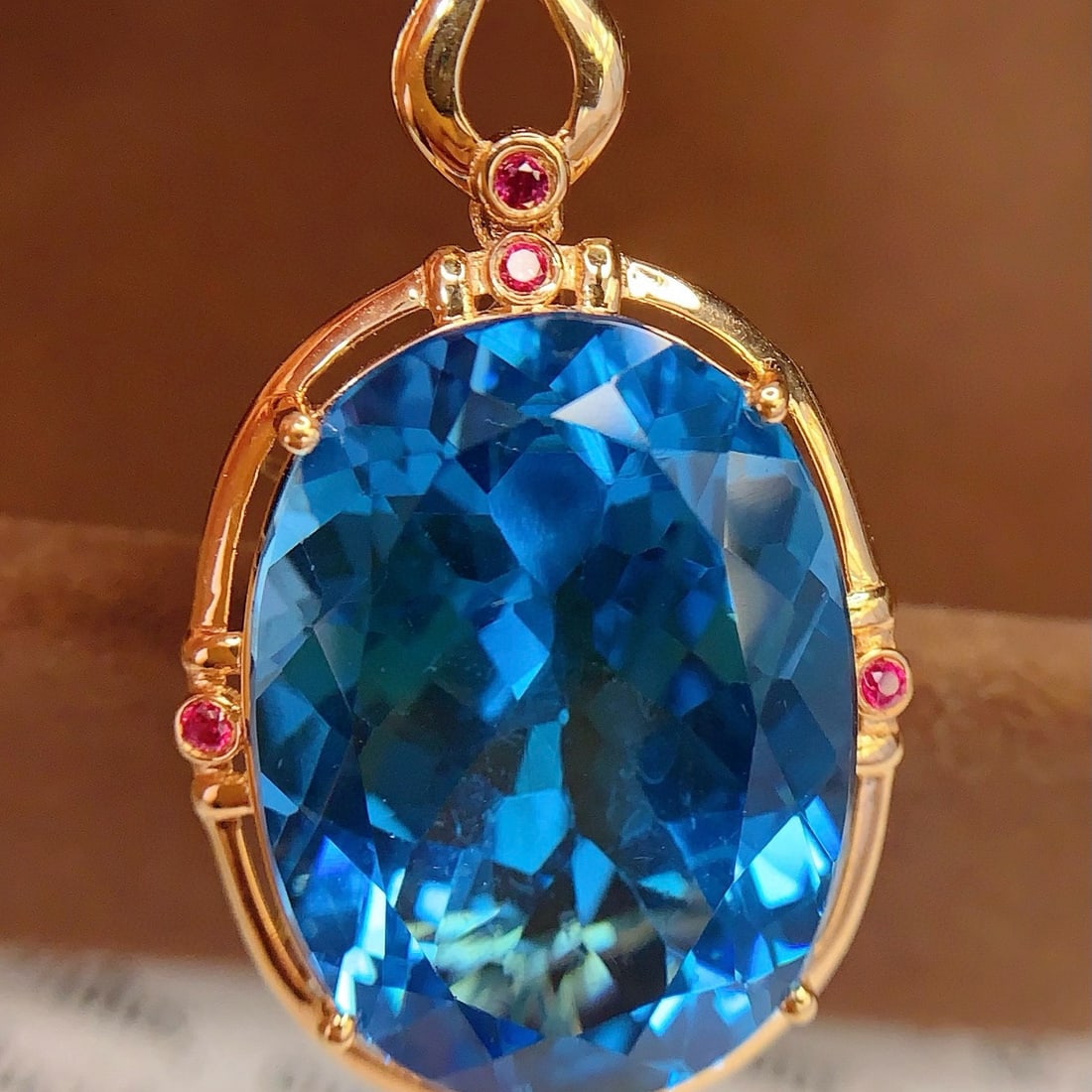 14k Gold 19.1 Ct Natural Topaz & Ruby Pendant( Without Chain ) - 3