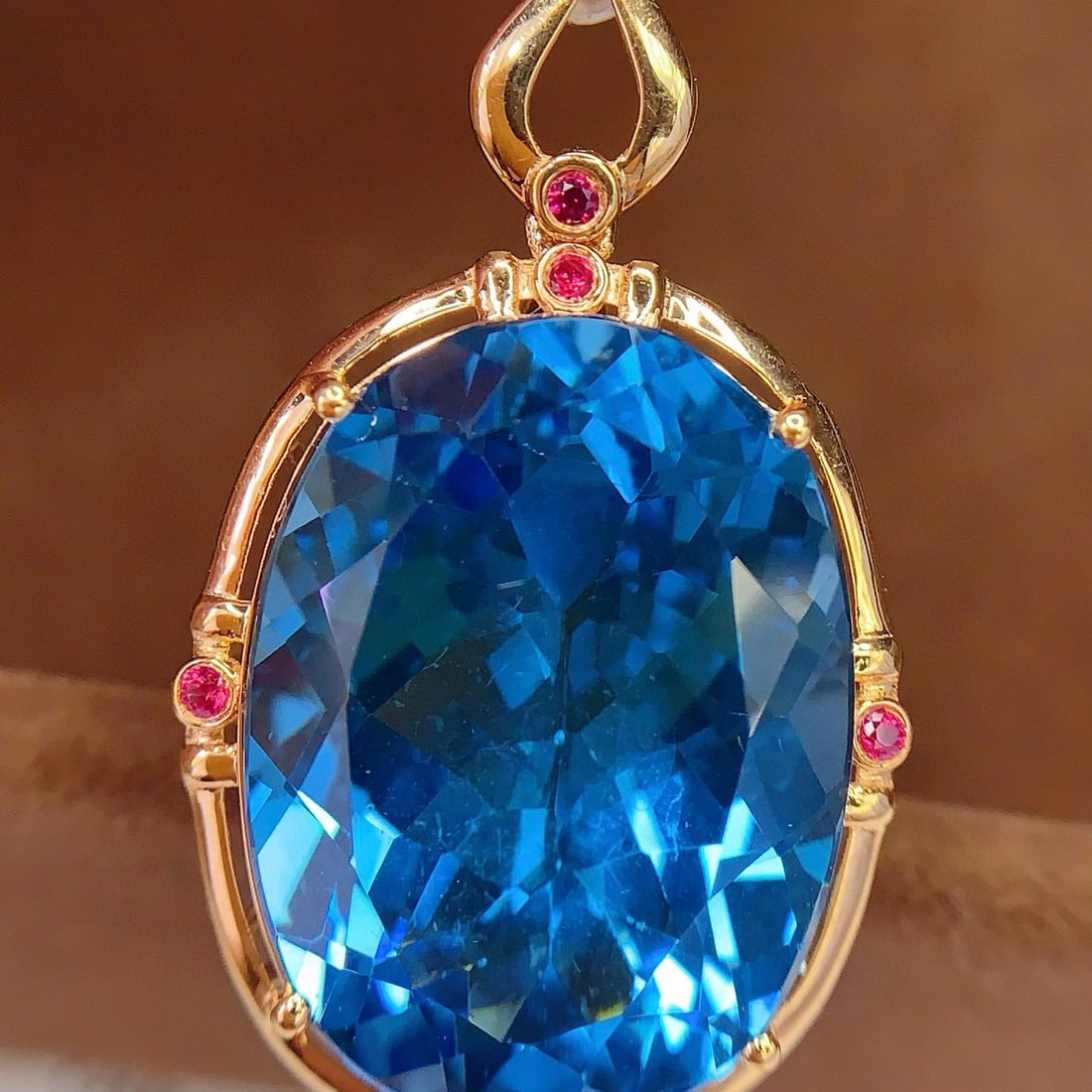 14k Gold 19.1 Ct Natural Topaz & Ruby Pendant( Without Chain ) - 6