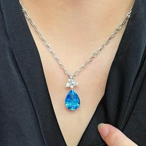 14k Gold 8.67 Ctw Natural Topaz & Sapphire Pendant( Without Chain ) - 4