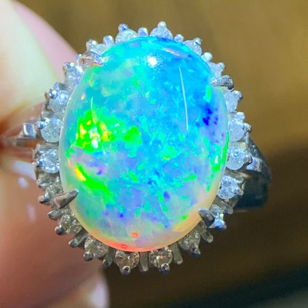 14k Gold 2.93 Ctw Natural Opal & Diamond Ring - 2