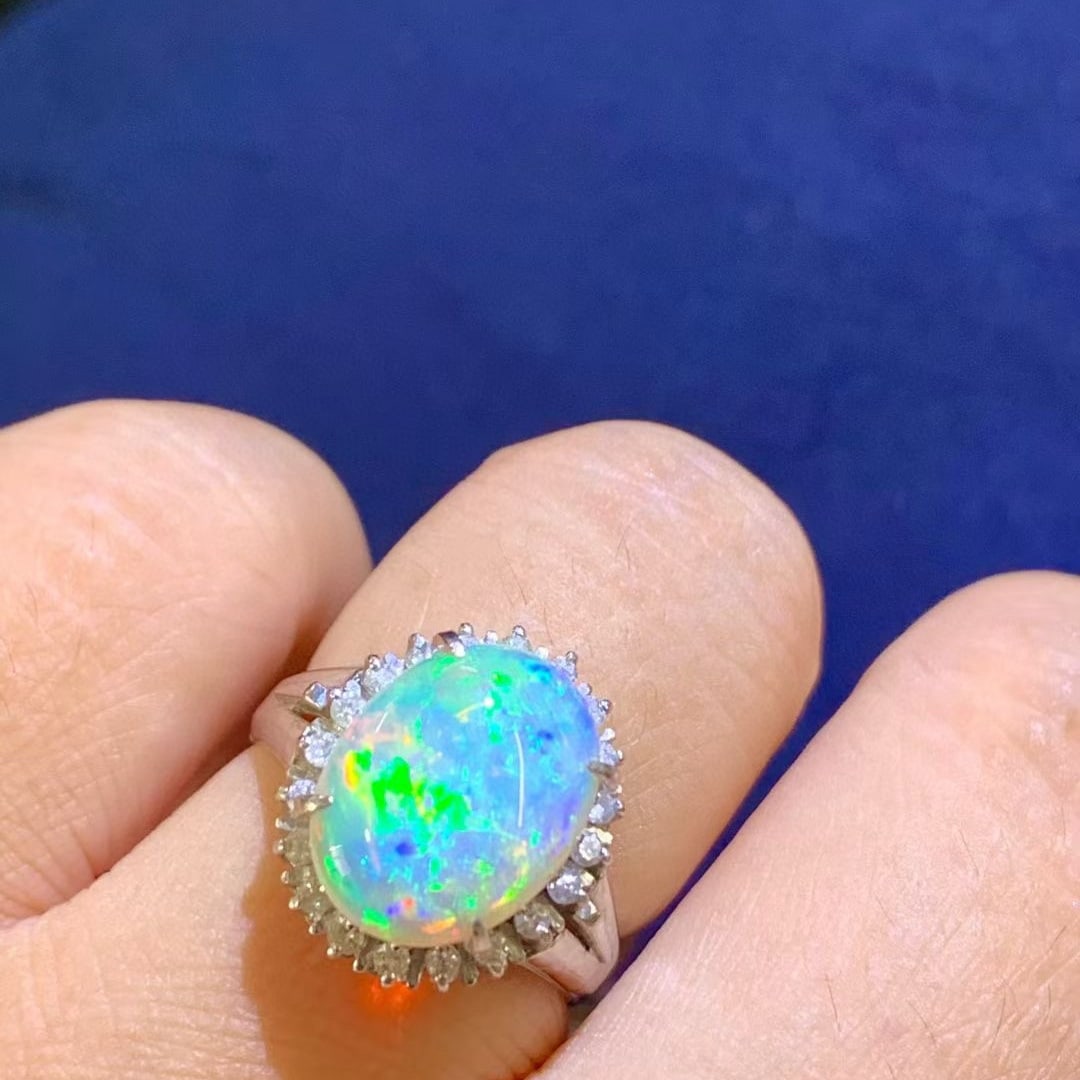 14k Gold 2.93 Ctw Natural Opal & Diamond Ring - 4