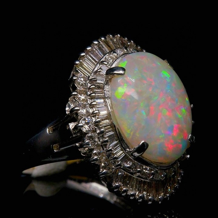 14k Gold 3.77 Ctw Natural Opal & Diamond Ring - 2