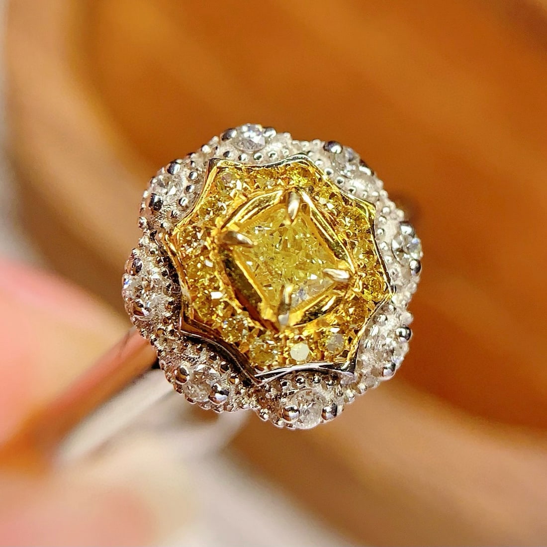 14k Gold 0.3 Ct Natural Yellow Diamond & Diamond Ring/pendant( Without Chain ): Ref:231037185 // gold content:14k gold // ring size:7. 25us // // main gemstone:yellow diamond // shape:cushion // carat weight:0. 3ct // color:yellow // treatment:natural // // adjacent gemstone 2 :