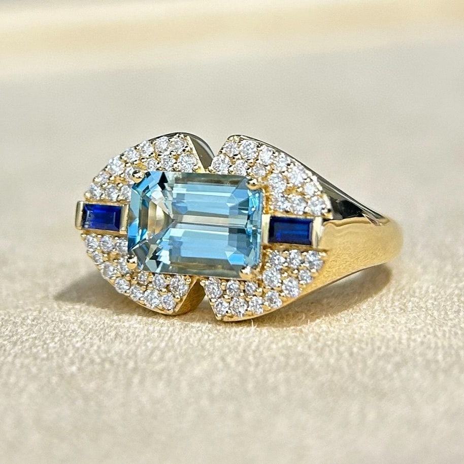 14k Gold 3.34 Ctw Natural Aquamarine & Diamond Ring - 2